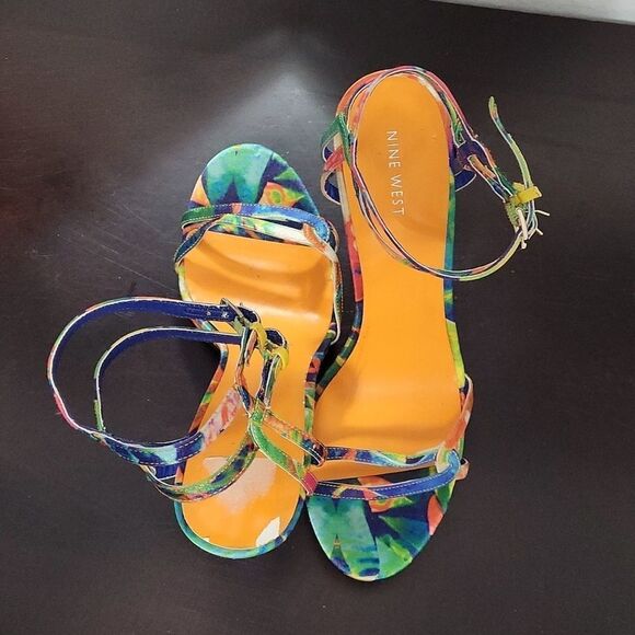NINE WEST MULTI-COLOR STRAPPY STILETTOS HIGH HEEL SANDAL - Picture 6 of 14